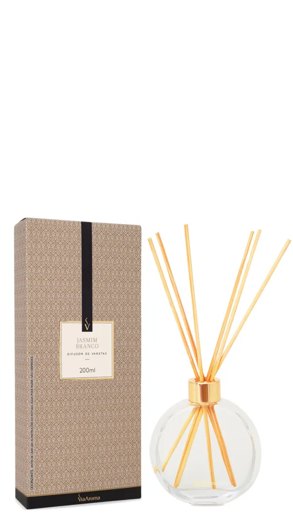 Difusor de Varetas Jasmim Branco 200ml Via Aroma